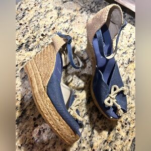 ALDO Women’s Boho Denim Wedge Sandals, Open-Toe Ankle Strap NEW